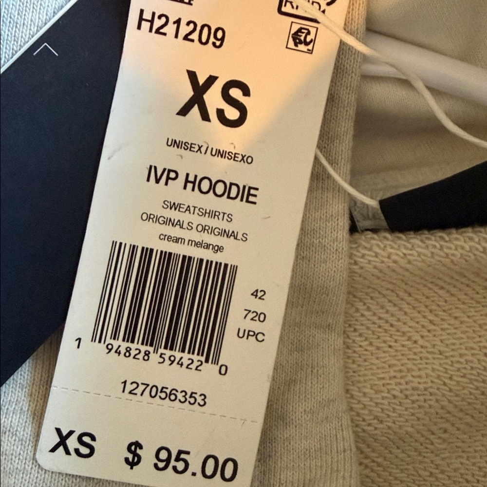 Adidas Ivy Park Cream Melange Unisex Hoodie with Stripes XS NWT - Picture 4 of 4